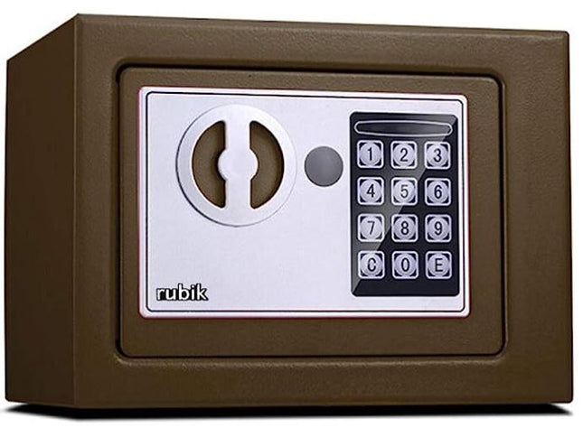 Rubik Mini Safe Box With Digital Lock & Key (17x23x17cm) Brown