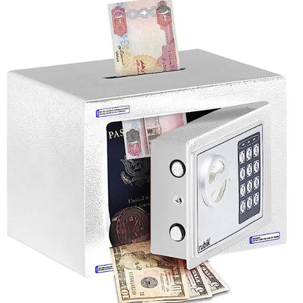 Rubik Mini Safe Box With Drop Slot, Digital Lock & Key (17x23x17cm) White