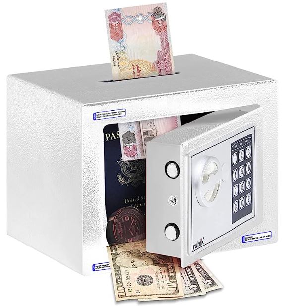 Rubik Mini Safe Box With Drop Slot, Digital Lock & Key (17x23x17cm) White