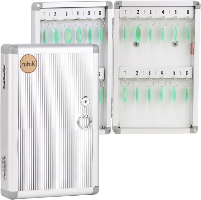 Rubik 24 Keys Aluminum Key Storage Cabinet - Wall Mounted Key Safe Box