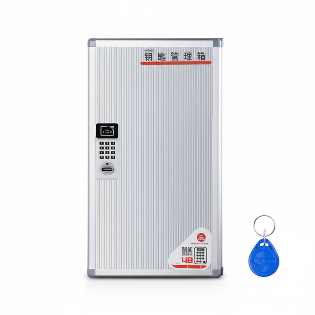 Glosen AM9048 48 Key Cabinet white background with blue RFID key tag