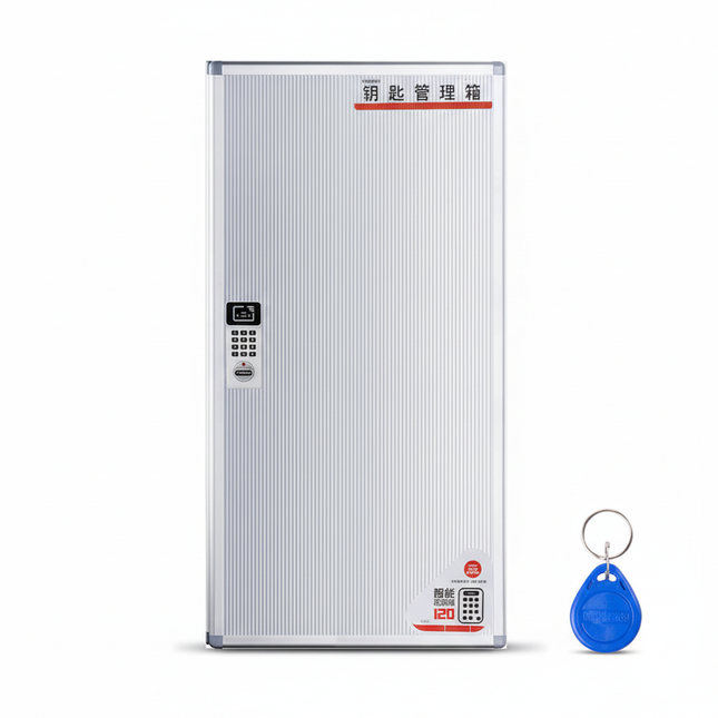 Glosen AM9120 120 Key Cabinet white background with blue RFID key tag