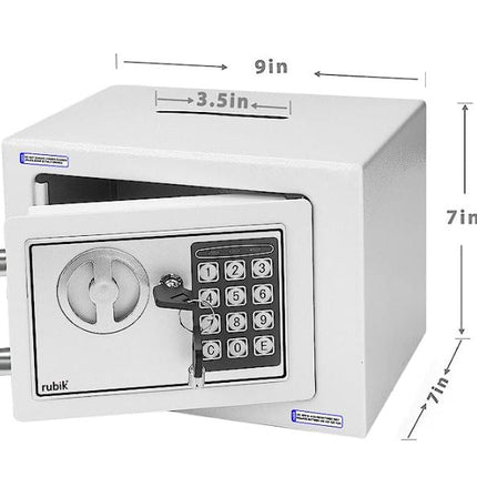 Rubik Mini Safe Box With Drop Slot, Digital Lock & Key (17x23x17cm) White