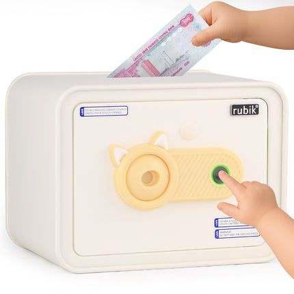 Children's Fingerprint Piggy Bank Safe Box with Deposit Slot, For Kids Girls Boys RB-ZW18F (Off-white)