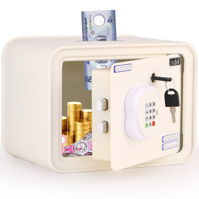 Children's Digital Piggy Bank Safe Box with Deposit Slot, For Kids Girls Boys RB-ZW18N (Off White)