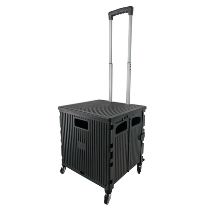 Foldable Grocery Shopping Trolley with Lid 50L Capacity, Premium 360 Swivel Wheels Cart (Black)