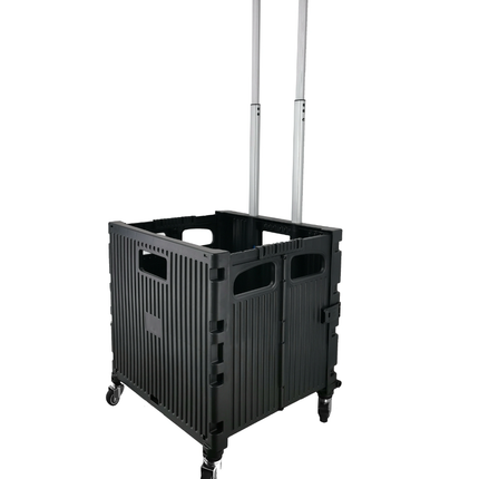 Foldable Grocery Shopping Trolley with Lid 50L Capacity, Premium 360 Swivel Wheels Cart (Black)